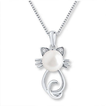 Monica Jewelry SET-Fashion 925 Silver Silver / Necklace Beautiful Pearl Cat Jewelry Sterling Silver Necklace